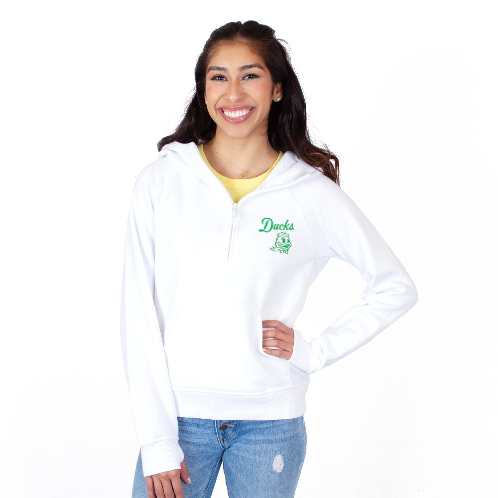 Ducks Spirit, Camp David, White, Hoodie, Cotton Blend, Women, Asana, Half Zip, Pullover, Sweatshirt, 944693